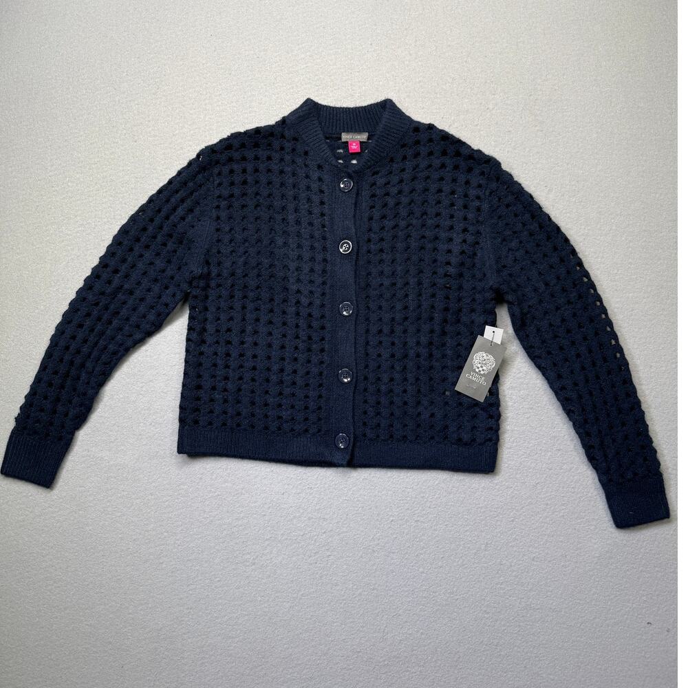 Vince Camuto Women's Long-Sleeve Pointelle Cardigan - Classic Navy XS $60